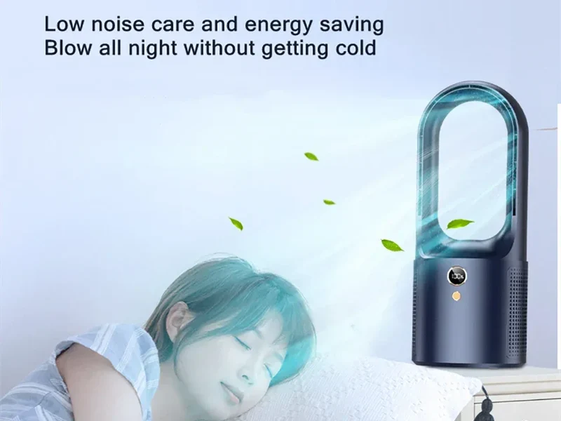 Electric Rechargeable Fan Bladeless Floor Standing Fan Cooling Child Safety Tower 2000mAh Fan Household Air Cooler 6 Gears