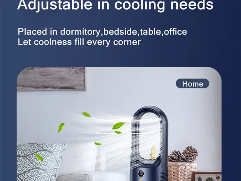 Electric Rechargeable Fan Bladeless Floor Standing Fan Cooling Child Safety Tower 2000mAh Fan Household Air Cooler 6 Gears
