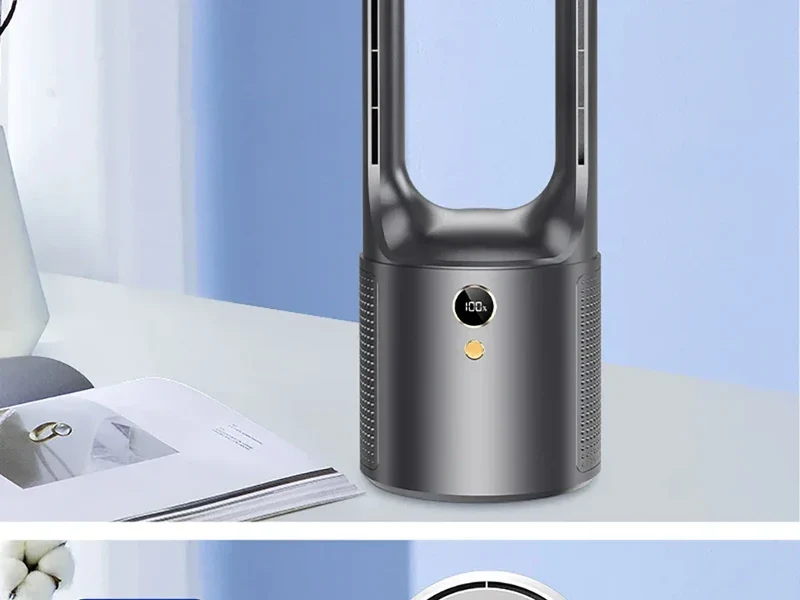 Electric Rechargeable Fan Bladeless Floor Standing Fan Cooling Child Safety Tower 2000mAh Fan Household Air Cooler 6 Gears