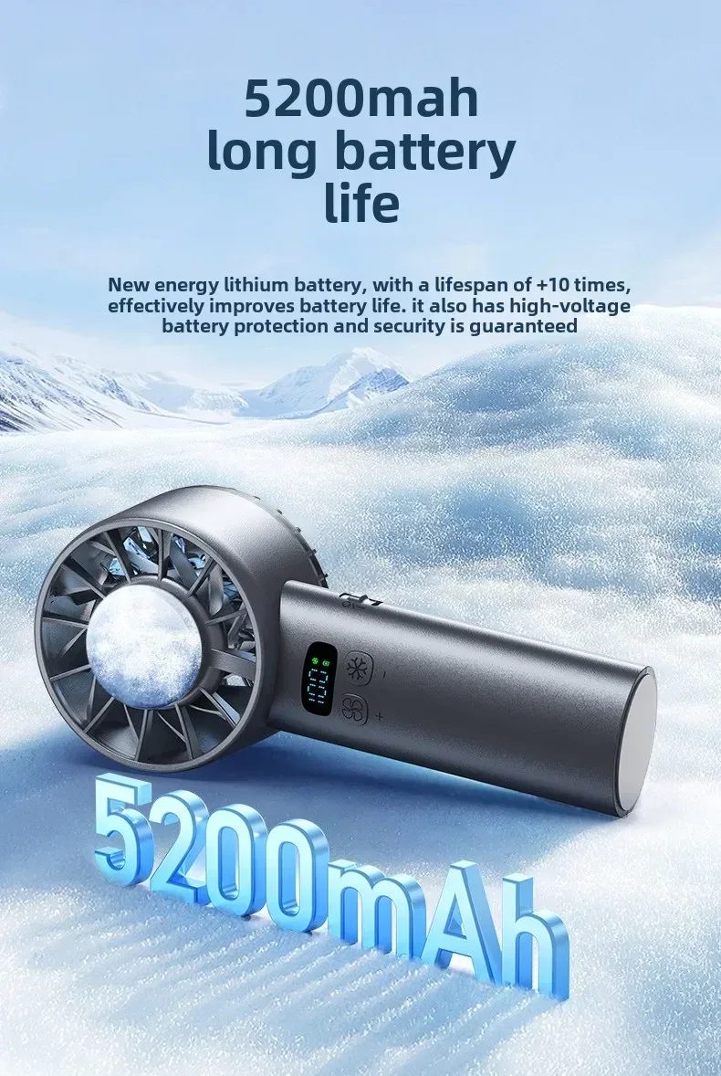 Xiaomi 5200mah Handheld Fan Electric Hand Fans Ice Compress High-speed Cooling USB Rechargeable Portable LED Digital Display