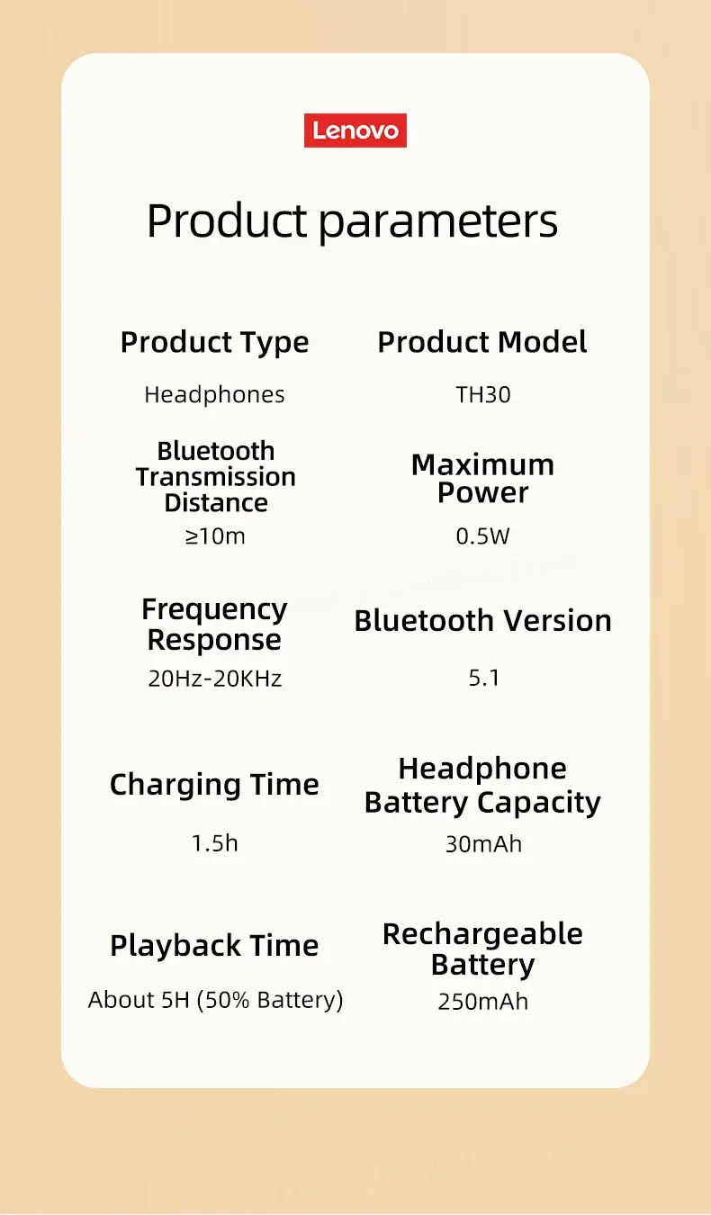 Original Lenovo th30 wireless earphone Bluetooth earphone 5,0 foldable headset sports earphone gaming earphone