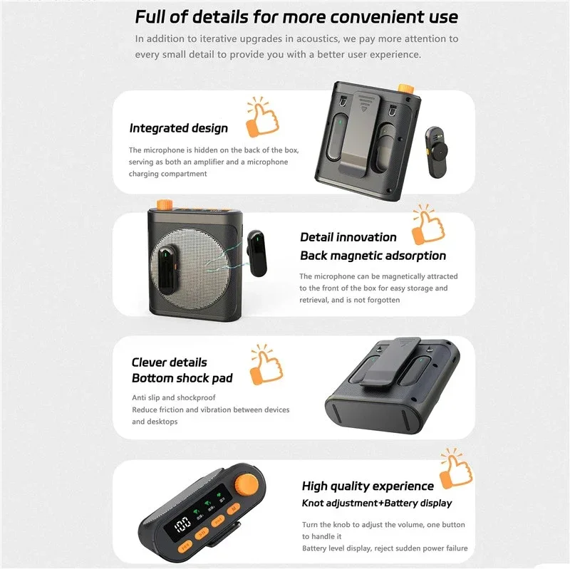 2.4G Wireless Voice Amplifier Megaphone Rechargeable With Lavalier Microphone Bluetooth Speaker Teacher School Tour Guide