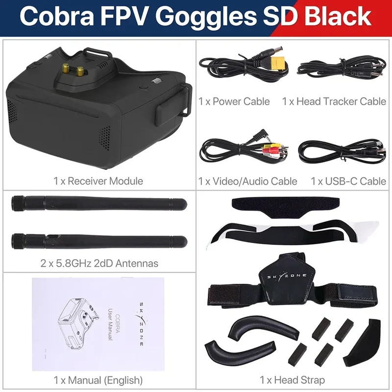 SKYZONE Cobra SD/X V4 FPV Goggles - Dual Screen Options 800x480 4.3in/1280x720 4.1in With 5.8G 48CH Diversity Receiver