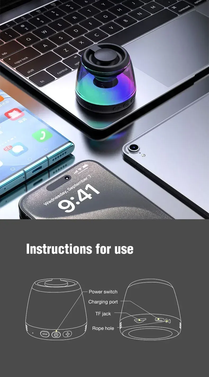 Mini Portable Speaker Magnetic Bluetooth Speaker RGB Magnetic Phone Holder Ring Wireless Sound Box Bluetooth Speaker Tower