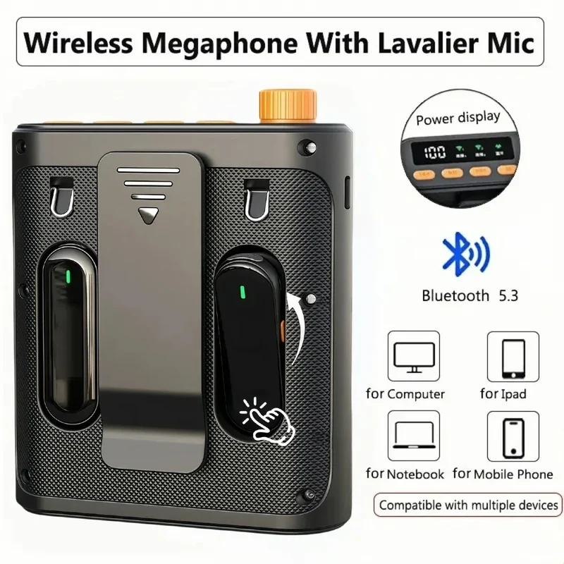 Mini Wireless Megaphone Speaker With Lavalier Microphone Bluetooth Portable Voice Amplifier for Teachers Tour Guides Coaches