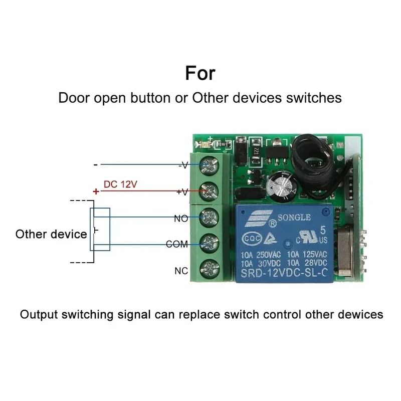 433MHz Wireless DC 12V Remote Control Switch 1CH RF 10A Relay Receiver and 2CH Transmitter For Door Electromagnetic Lock DIY