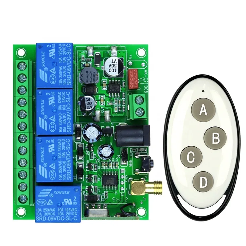 433MHz Wireless DC 12V Remote Control Switch 1CH RF 10A Relay Receiver and 2CH Transmitter For Door Electromagnetic Lock DIY