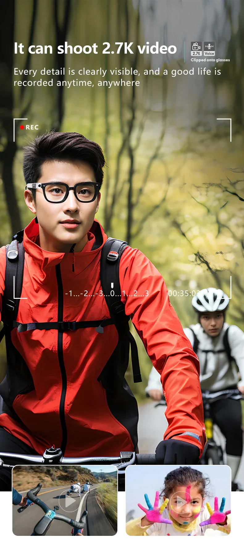 Lenovo 4K Mini FPV Eyeglasses Video Shooting Micro-camera HD WiFi Intelligent Headset Glasses Video&Sound Recording WiFi APP