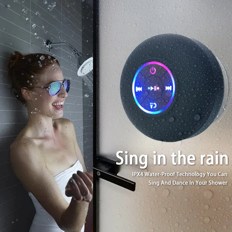 Portable Wireless Bluetooth Speaker LED Light IPX4 Waterproof Loudspeaker Outdoor Bathroom Large Suction Cup Stereo Sound Box