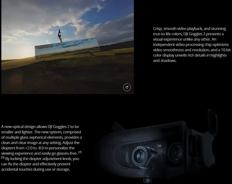 DJI Goggles 2 Wi-Fi Wireless Streaming Supporting DLNA Protocol 1080p/100fps Video Transmission with Latency as Low as 30 ms