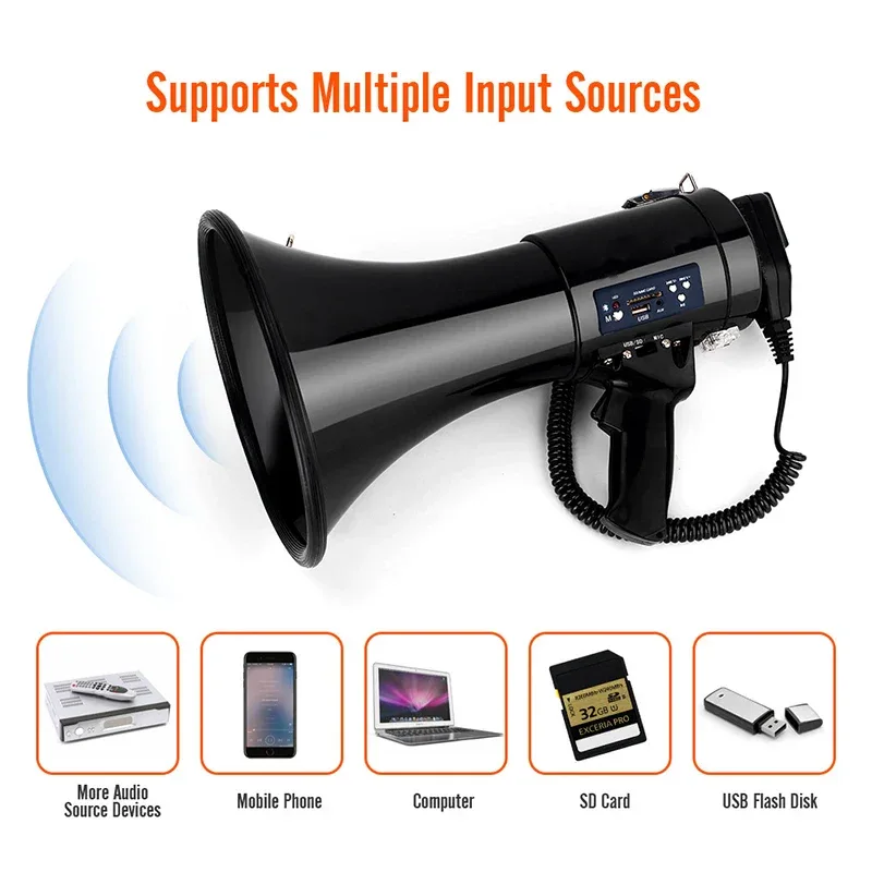 Loudspeaker Multi-function 50W Speaker High-power Megaphone Rechargeable Recording Portable Wireless Outdoor Handheld Tweeter