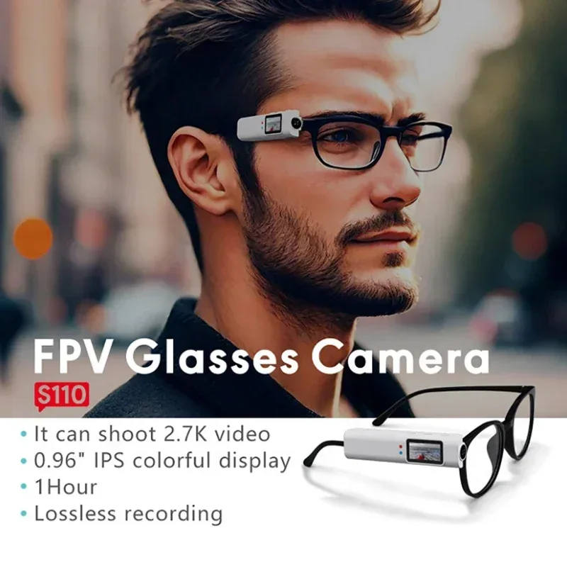 2.7K HD FPV Glasses Camera Wearable WiFi Video Camcorder 110°Wide Angle Lens Anti-shake Built-in Battery APP Control FPV Camera