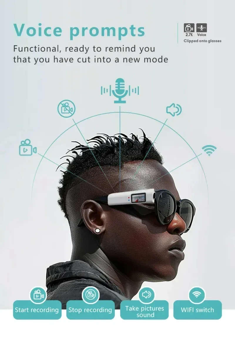 2.7K HD FPV Glasses Camera Wearable WiFi Video Camcorder 110°Wide Angle Lens Anti-shake Built-in Battery APP Control FPV Camera