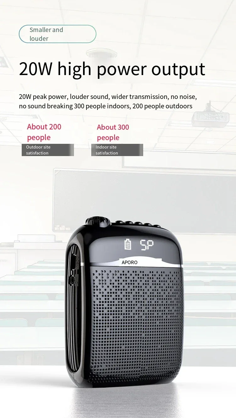 20W 2.4G Wireless / Wired Voice Amplifier Microphone Bluetooth 5.0 SpeakerTeacher School Tour Guide Portable FM Radio Megaphone