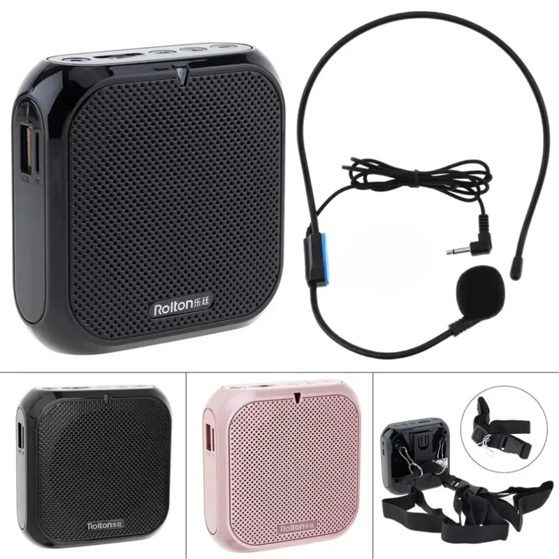 Rolton K400 Portable Voice Amplifier Megaphone Booster 4 Colors Portable Wired Mini Audio Speaker FM Radio MP3 Teacher Training