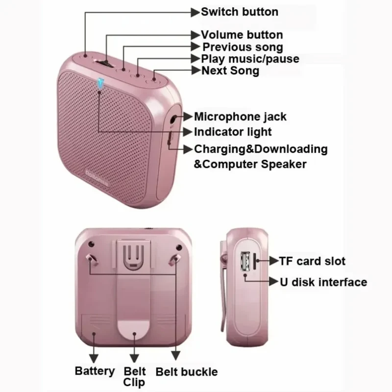 Rolton K400 Portable Voice Amplifier Megaphone Booster 4 Colors Portable Wired Mini Audio Speaker FM Radio MP3 Teacher Training