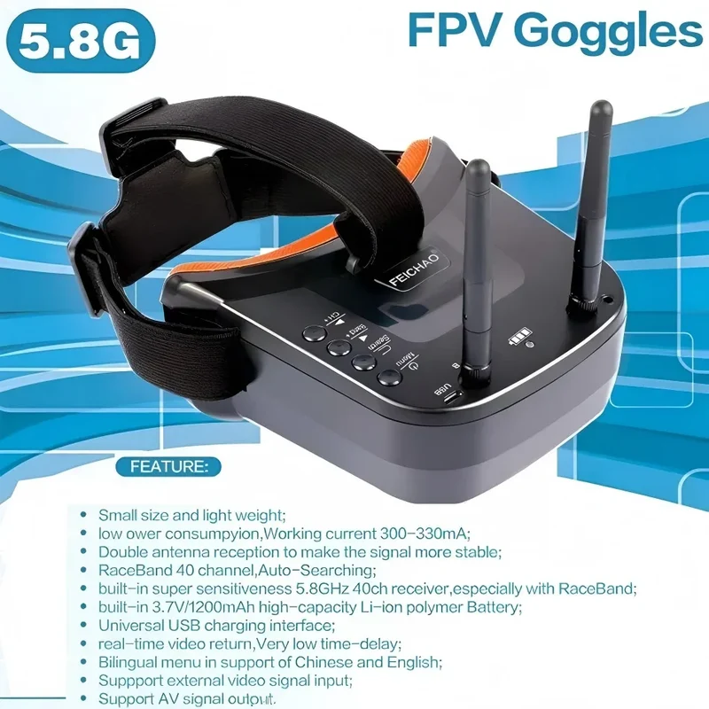 LS-VR009 5.8Ghz FPV Goggles Video Transmission Headset 5.8G 40CH HD 3 Inch 16:9 Display Mini FPV Gogges for FPV Quadcopter Drone