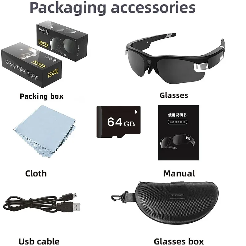 Outdoor FPV Camera Sunglasses Action Smart Glasses 1080P POV Mini for Vlogging Sport Eyewear FHD Video Sports Cycling Eyeglasses