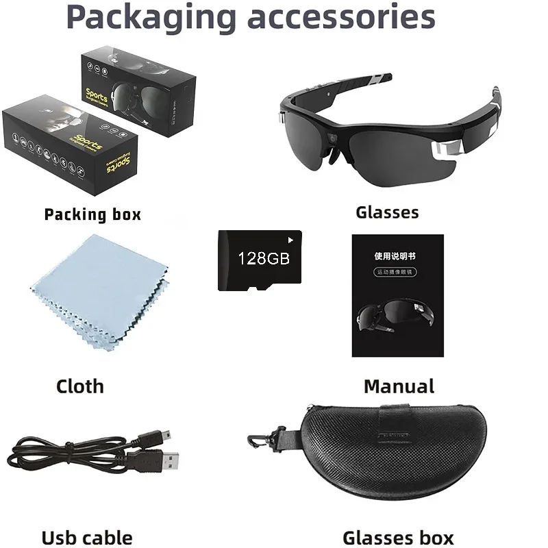 Outdoor FPV Camera Sunglasses Action Smart Glasses 1080P POV Mini for Vlogging Sport Eyewear FHD Video Sports Cycling Eyeglasses