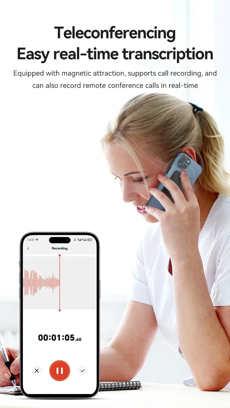 8-128GB AI ChatGPT-4 Intelligent Voice Recorder Audio App Phone Call Record Transcribe Summarize Voice to Text Conversion Device