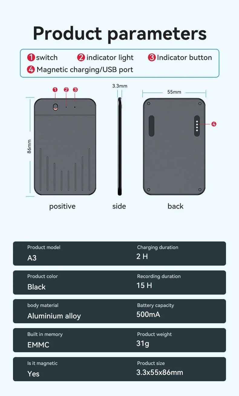 8-128GB AI ChatGPT-4 Intelligent Voice Recorder Audio App Phone Call Record Transcribe Summarize Voice to Text Conversion Device