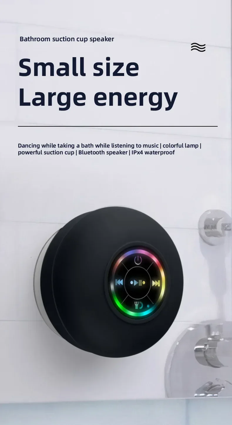 Mini Bluetooth Speaker Waterproof Bathroom Audio Wireless Shower Speakers RGB Light for Phone Soundbar Hand Free Car Loudspeaker