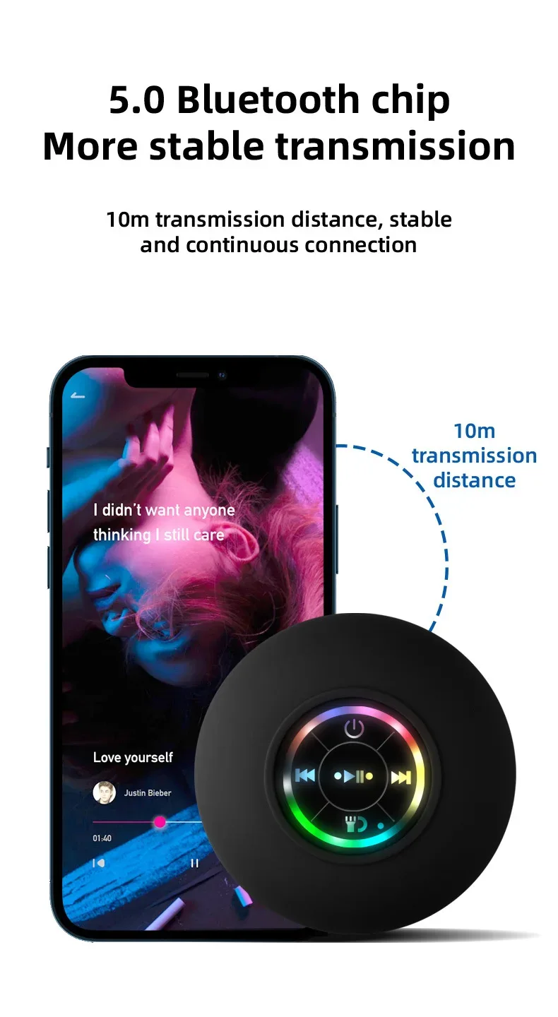 Mini Bluetooth Speaker Waterproof Bathroom Audio Wireless Shower Speakers RGB Light for Phone Soundbar Hand Free Car Loudspeaker