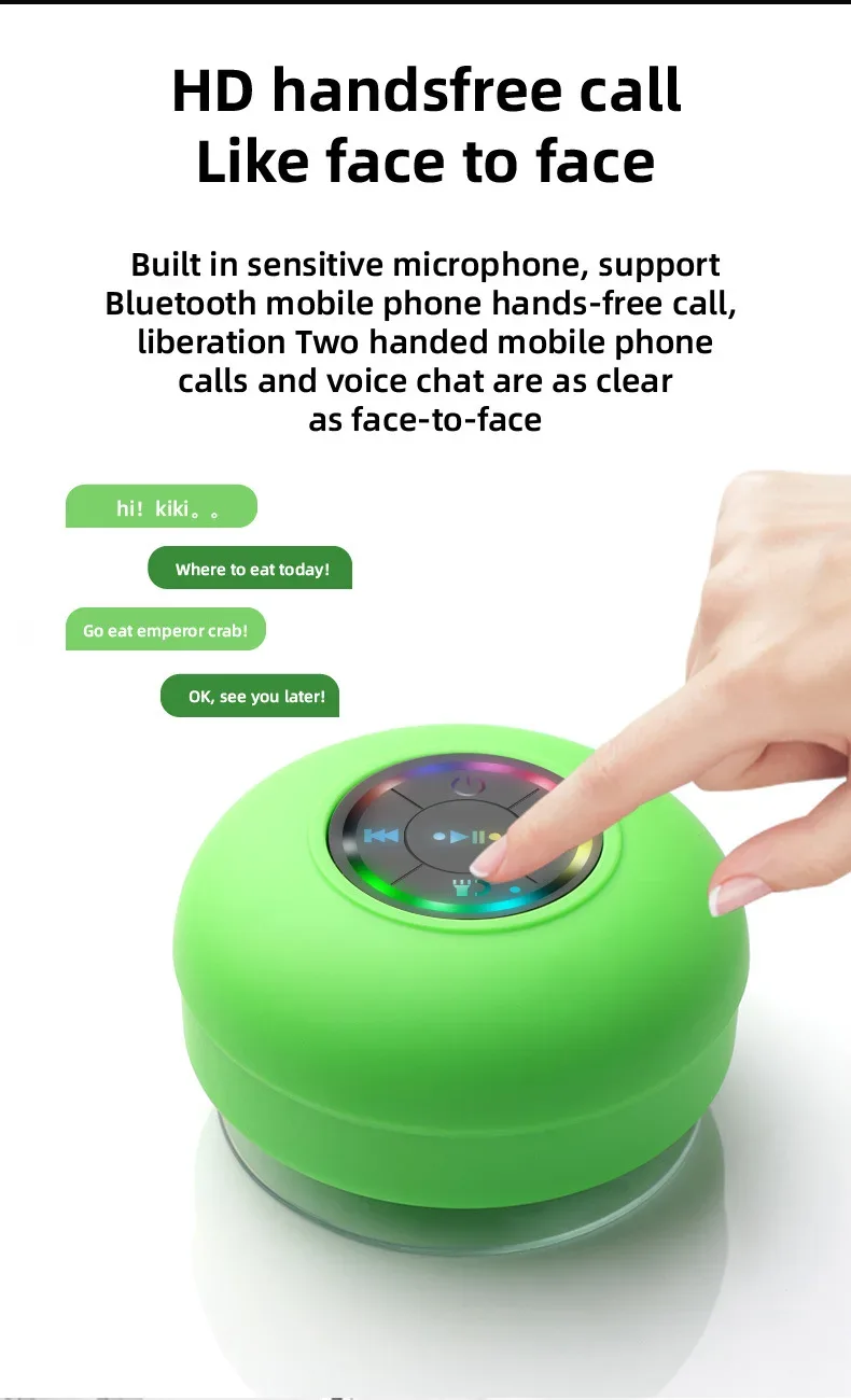 Mini Bluetooth Speaker Waterproof Bathroom Audio Wireless Shower Speakers RGB Light for Phone Soundbar Hand Free Car Loudspeaker