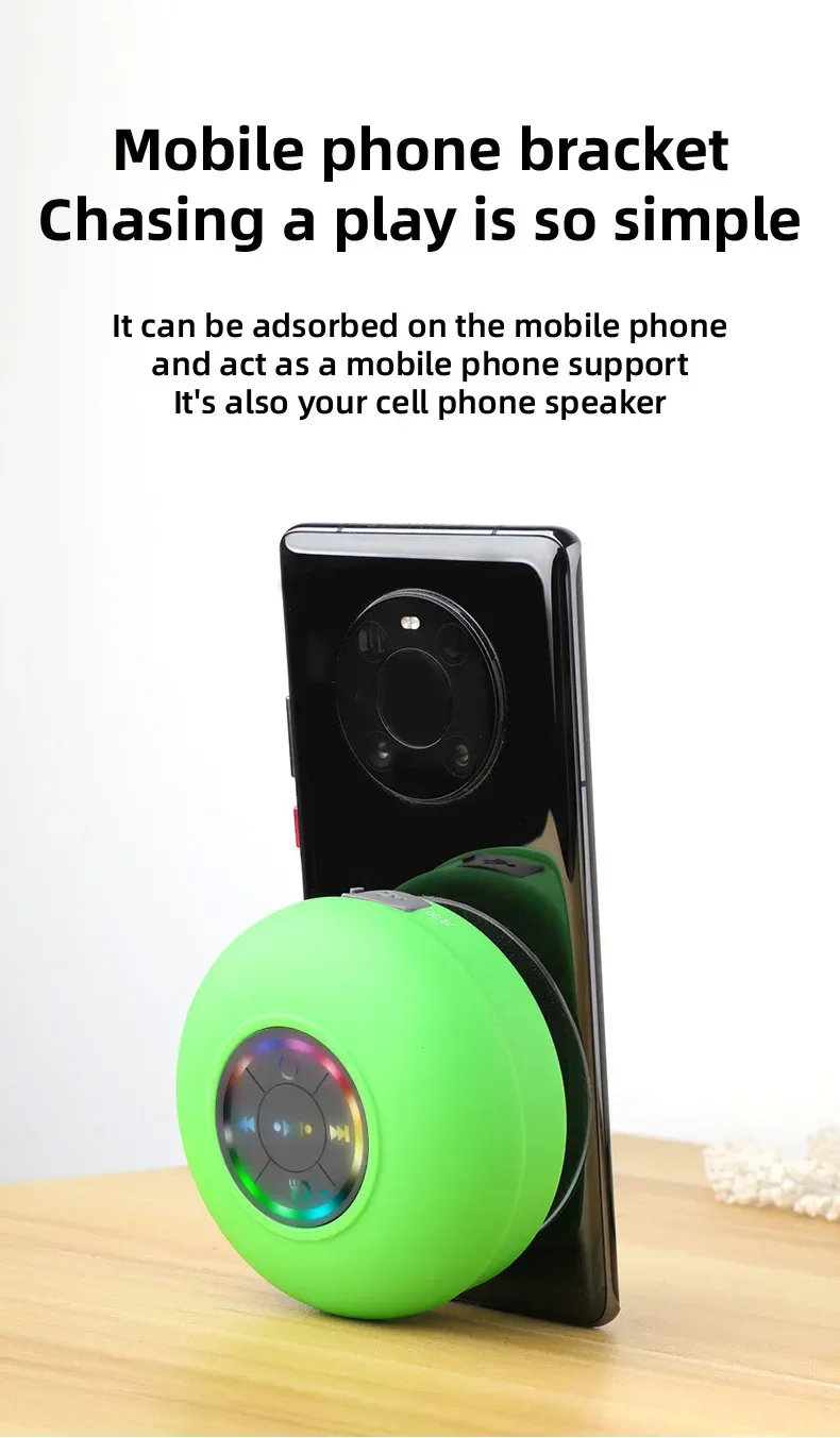 Mini Bluetooth Speaker Waterproof Bathroom Audio Wireless Shower Speakers RGB Light for Phone Soundbar Hand Free Car Loudspeaker