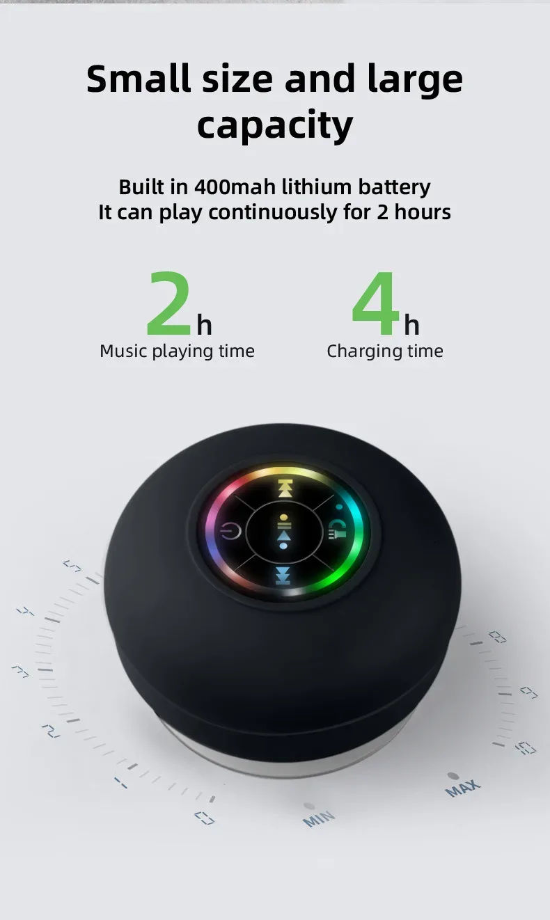 Mini Bluetooth Speaker Waterproof Bathroom Audio Wireless Shower Speakers RGB Light for Phone Soundbar Hand Free Car Loudspeaker