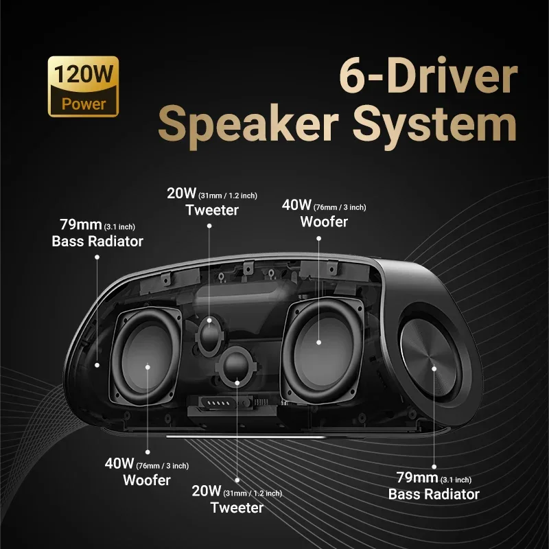 BOGASING G7 Pro Powerful Bluetooth Speaker, 120W Loud Stereo Sound Party Speaker, 20H Playtime, 2-Way Audio, RGB Breathing Light