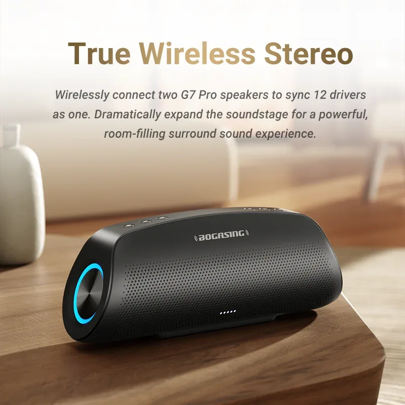 BOGASING G7 Pro Powerful Bluetooth Speaker, 120W Loud Stereo Sound Party Speaker, 20H Playtime, 2-Way Audio, RGB Breathing Light