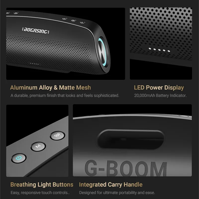 BOGASING G7 Pro Powerful Bluetooth Speaker, 120W Loud Stereo Sound Party Speaker, 20H Playtime, 2-Way Audio, RGB Breathing Light
