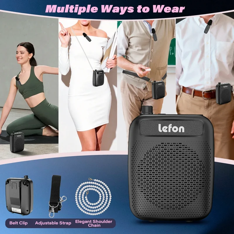 Portable Wireless Voice Amplifier with Lavalier Microphone Rechargeable Clip On Megaphone Speaker for Teacher Tour Guide Outdoor