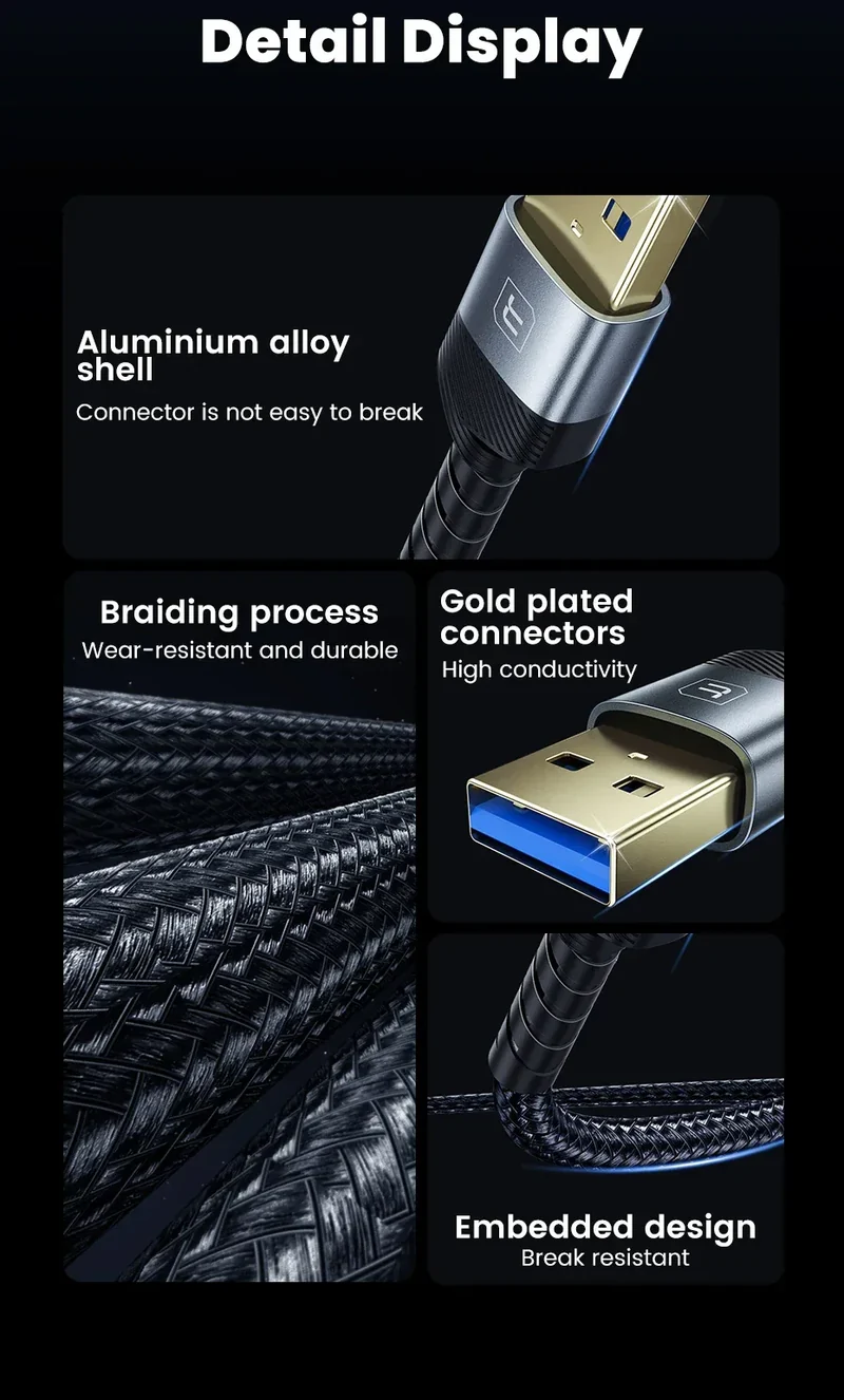 Toocki USB3.0 Extension Cable Male to Female Hi-Speed Transmission Data Cable for PC Laptop TV Xbox USB Extender Cord
