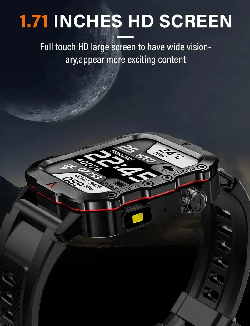 LAXASFIT 2024 Outdoor Military Men's Smart Watch Bluetooth Talk Sports Heart Rate Monitor Smart Watch Android IOS