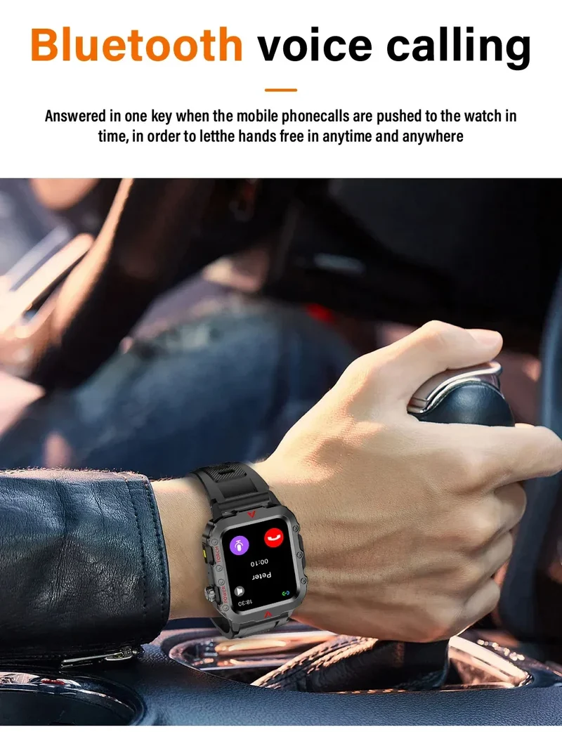 LAXASFIT 2024 Outdoor Military Men's Smart Watch Bluetooth Talk Sports Heart Rate Monitor Smart Watch Android IOS