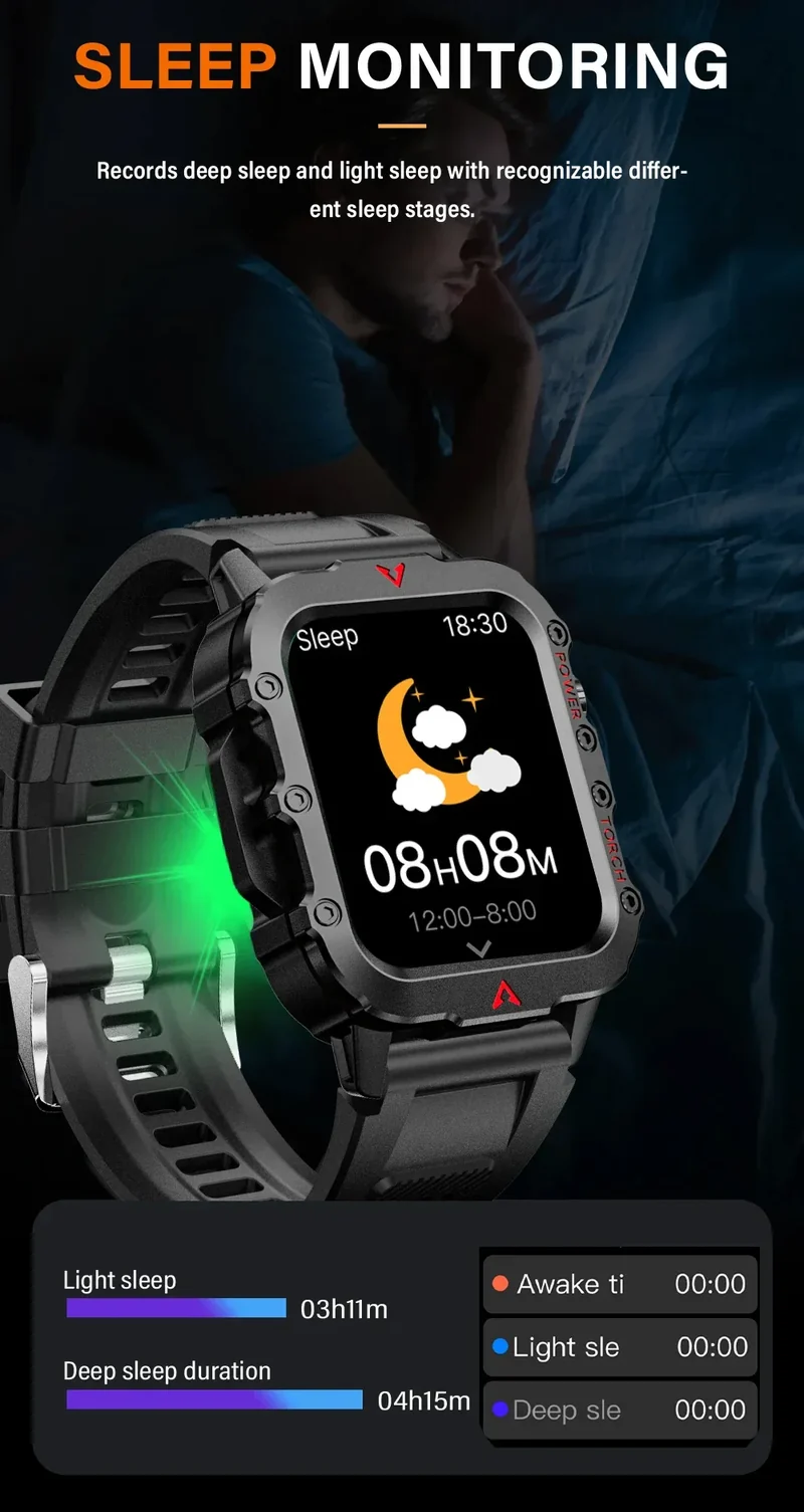 LAXASFIT 2024 Outdoor Military Men's Smart Watch Bluetooth Talk Sports Heart Rate Monitor Smart Watch Android IOS