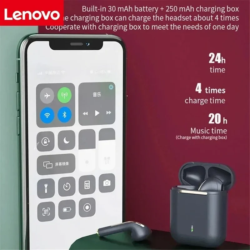 Lenovo Wireless Earphones, HiFi in-Ear Stereo with Microphone, Waterproof, Bluetooth, Touch Control, Noise Cancellation