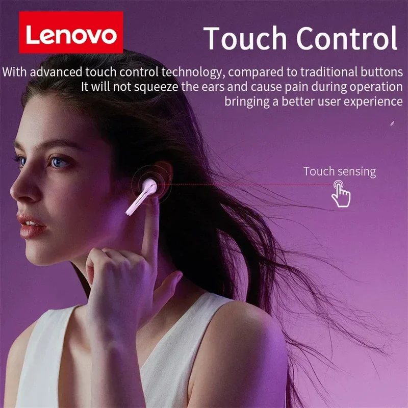Lenovo Wireless Earphones, HiFi in-Ear Stereo with Microphone, Waterproof, Bluetooth, Touch Control, Noise Cancellation