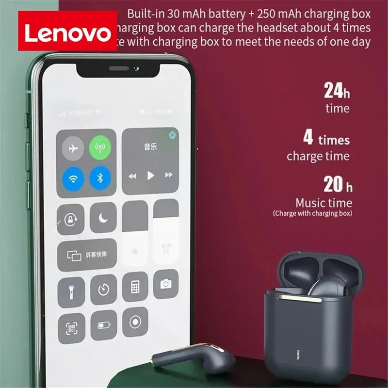 Lenovo Wireless Earphones, HiFi in-Ear Stereo with Microphone, Waterproof, Bluetooth, Touch Control, Noise Cancellation