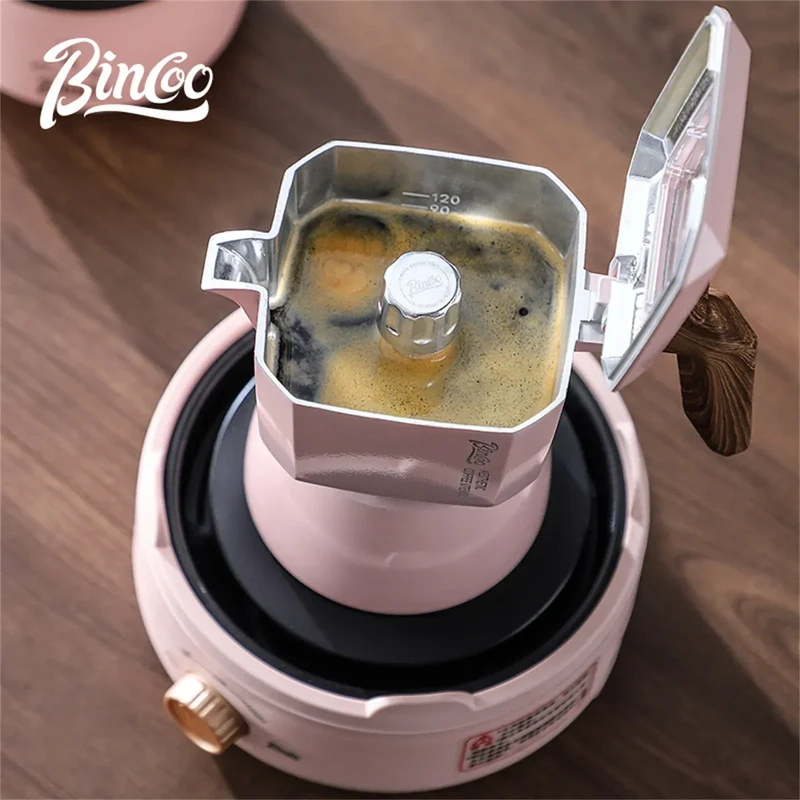 Bincoo Dual Valve Moka Pot 110v-220v Electric Heater Base Espresso Maker Brewed Coffee Mocha Pot Italian Camping Barista Tool