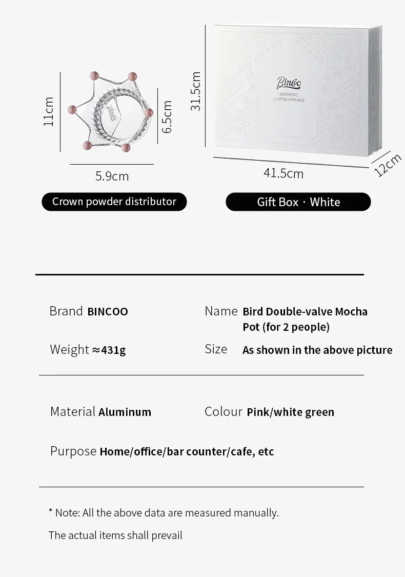 Bincoo Dual Valve Moka Pot 110v-220v Electric Heater Base Espresso Maker Brewed Coffee Mocha Pot Italian Camping Barista Tool