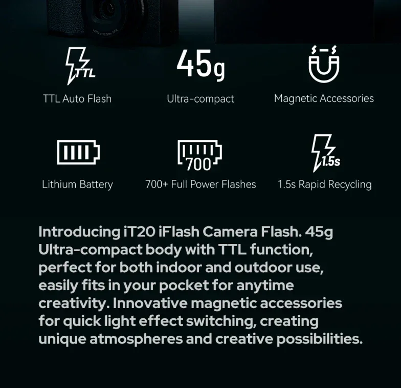 Godox iT20 R Mini Flash for Ricoh TTL Camera 6 Level Automatic Flash Output 1.5 Seconds Recycle Time