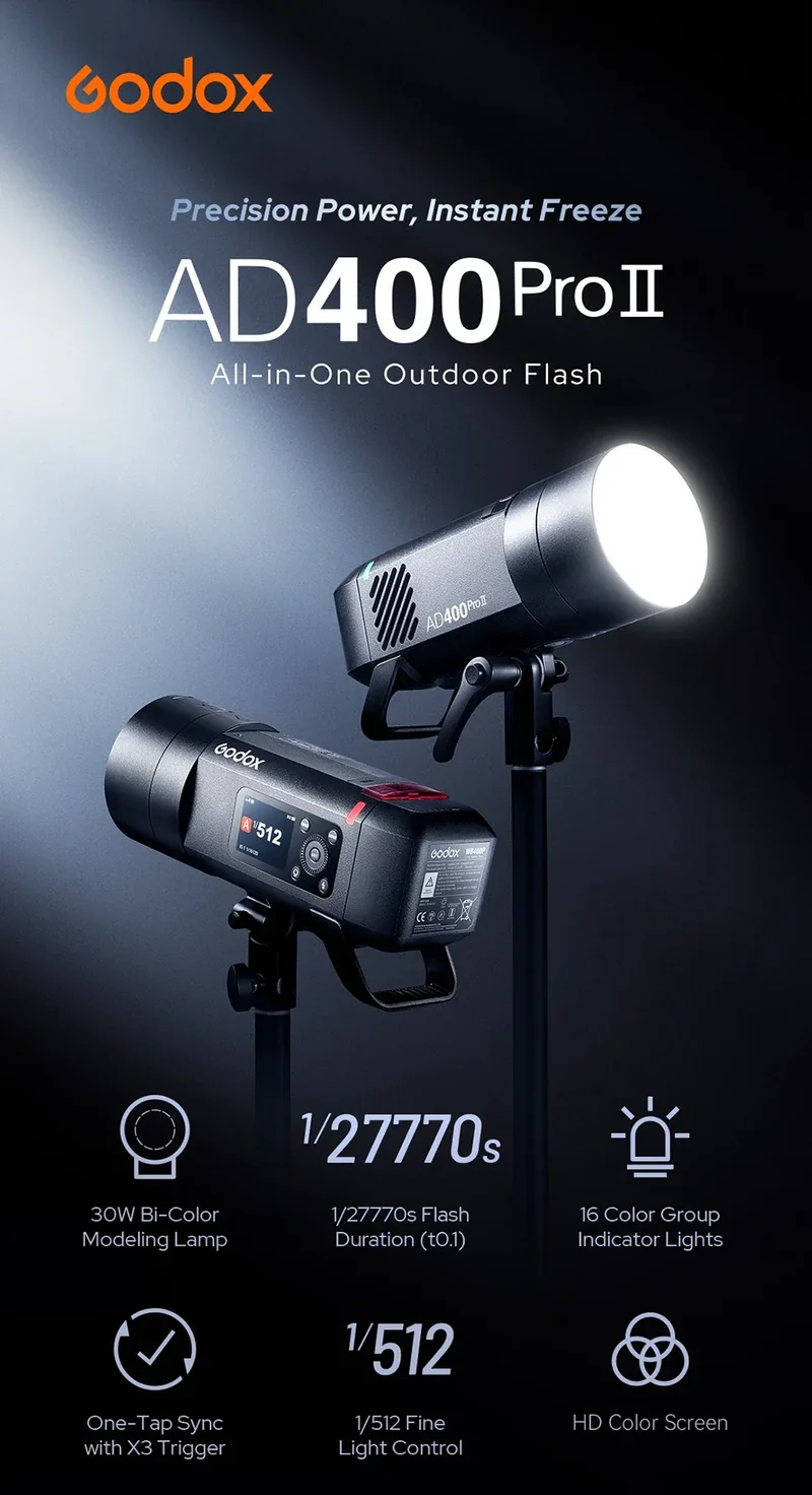 Godox AD II Series Out-door TTL Flash AD100/200/300/400/600PROII For Nikon Canon Sony Fuji Olympus LED Modeling Lamp