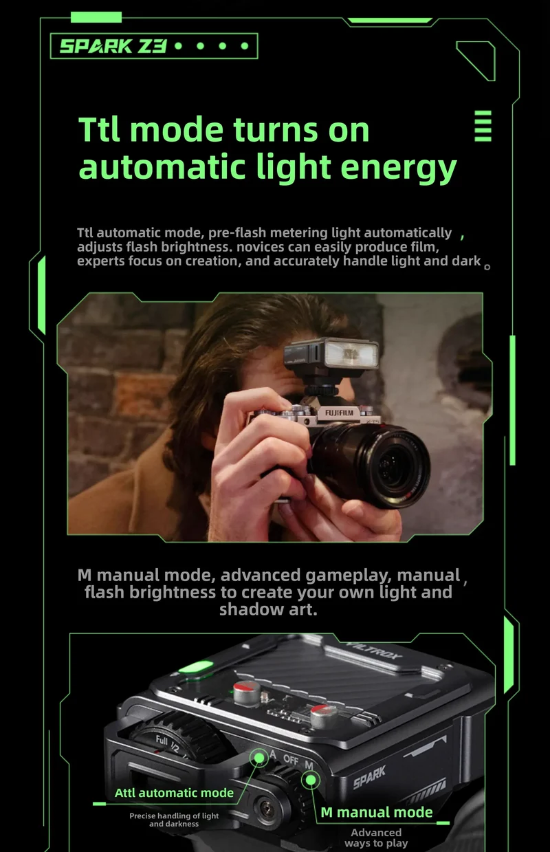 VILTROX Spark Z3 on-camera Flash Speedlite with TTL GN16 6500K Speedlight for Canon Nikon Sony Fujifilm DSLR Camera