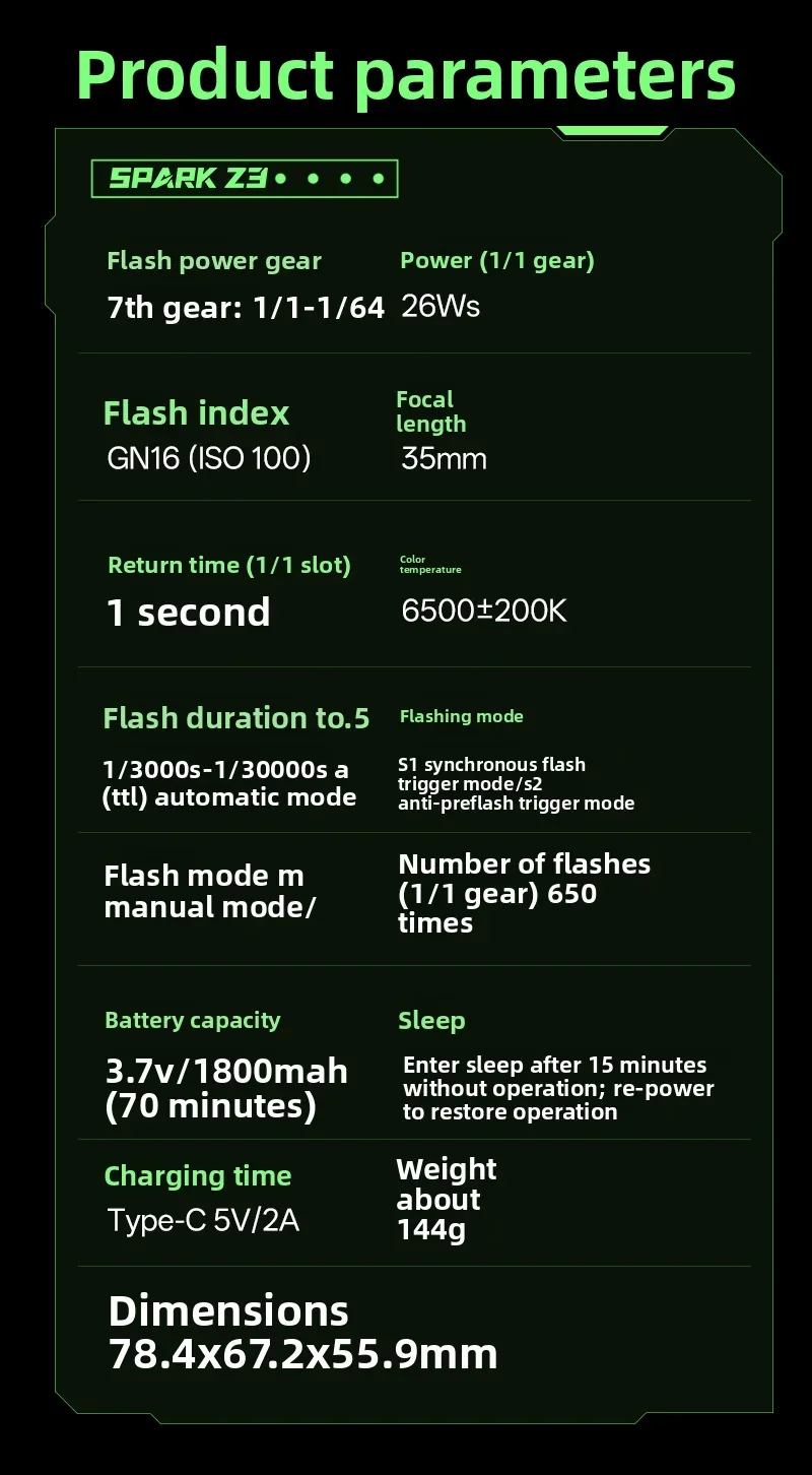 VILTROX Spark Z3 on-camera Flash Speedlite with TTL GN16 6500K Speedlight for Canon Nikon Sony Fujifilm DSLR Camera