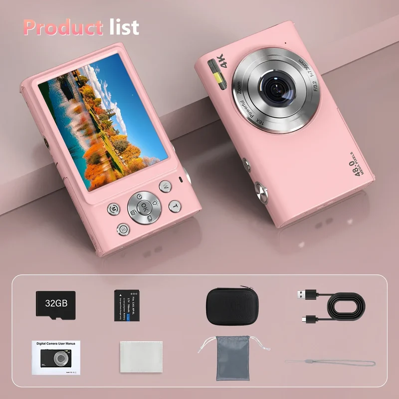 4K Digital Camera Autofocus Vlogging Camera HD 48MP with 2.8" Large Screen Camcorder Camera for Photography for Kid Adult
