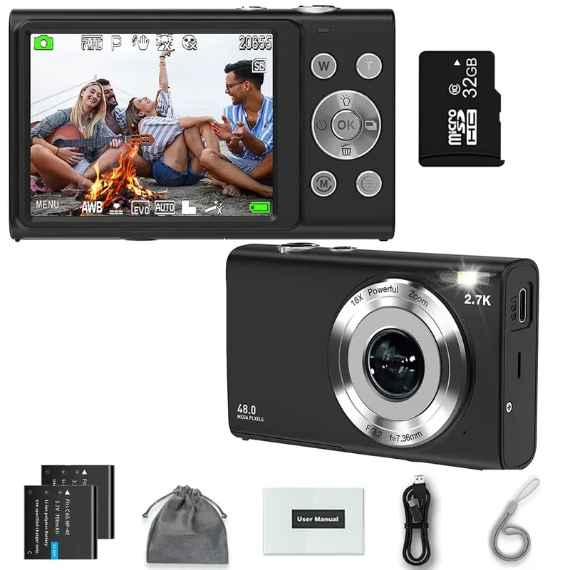 4K Digital Camera Autofocus Vlogging Camera HD 48MP with 2.8" Large Screen Camcorder Camera for Photography for Kid Adult