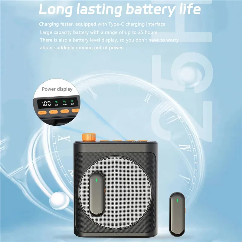 Bluetooth Wireless Voice Amplifier With Lavalier microphone for Teachers Elderly Tour Guides Coaches U-Disk Megaphone Microphone